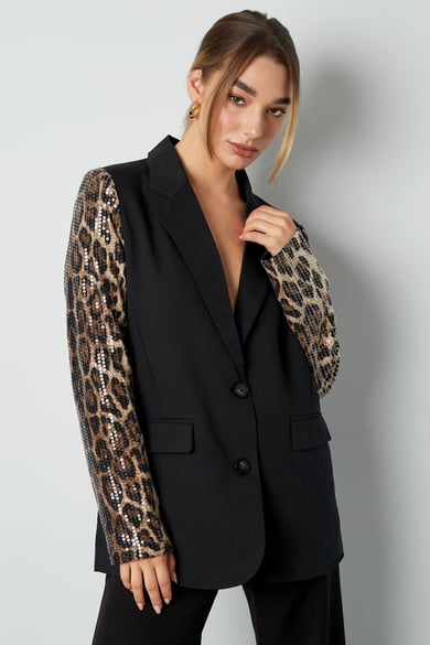 Blazer mit Glitzerärmeln im Leopardenmuster – Kamel h5 Bild2
